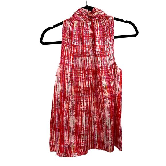 Kate Spade New York Pink Red Printed Tie Neck 100% Silk Sleeveless Top Small - Picture 4 of 4